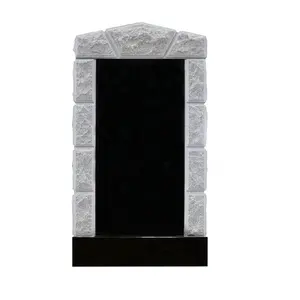 Pedra de cabeça de granito preto monumento com decoração de mármore branco