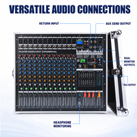Console de mixage amplifiée 12 canaux EM-12ant 600W x 2 avec amplificateur de puissance, flight case, égaliseur 7 bandes, 24 DSP, USB, Bluetooth, 48V pour scène live et église