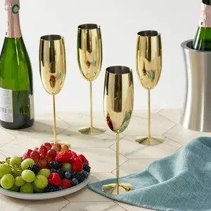 Couleur personnalisée Logo 250ml Or Cuivre Plater Métal Gobelet Verre À Vin En Acier Inoxydable Champagne Verre Tasse Flûte