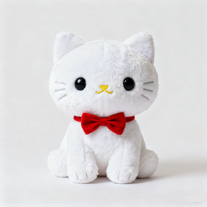 Charmant chat en peluche blanc yeux surdimensionnés nez doré moustaches grises subtiles noeud papillon en <span class=keywords><strong>velours</strong></span> rouge vif jouets super doux pour Noël - Product Image 1