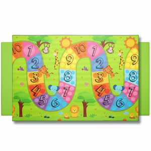 Tapis de jeu double face 120x140x1 cm XPE pour bébé, mousse enroulable, imperméable et non toxique, avec numéro coloré, style de voyage funky. - Product Image 1
