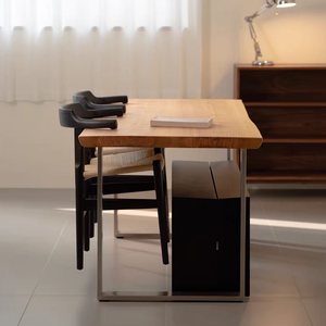 Retro Minimalist Multi-Functional <strong>Desk</strong> | <strong>Solid</strong> <strong>Wood</strong> Top &amp; Stainless Steel Legs, for Dining &amp; Living Room - Product Image 3