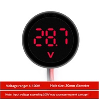 DC 4-100V AC Resistance Digital Voltmeter Layar LED Desain Dua Kabel Perlindungan Koneksi Terbalik Permukaan Cermin Tipis Berbentuk Lingkaran