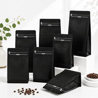 Sacs d'emballage pour grains de café en plastique noir mat, anti-odeur, refermables, avec valve, en stock