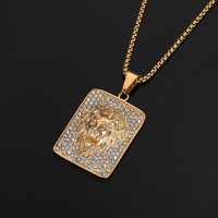 Collier pendentif tête de lion hip-hop RH, haute qualité, plaqué or 18 carats, acier inoxydable, accessoires pour hommes, vente en gros, bijoux de mode