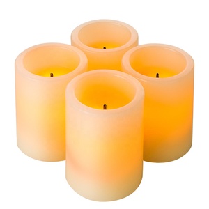 Ensemble de 4 bougies à <span class=keywords><strong>LED</strong></span> à capteur de souffle Matti, simulation de mèche, D5 H7, pilier, ivoire, cire de paraffine plate, fonctionnant sur piles - Product Image 1