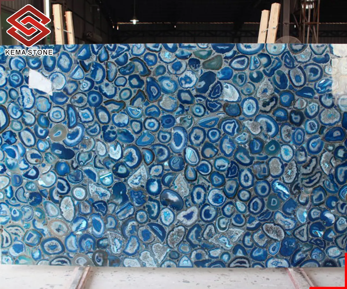 Natural Semi-Precious Gemstone Stone Blue Agate Slab