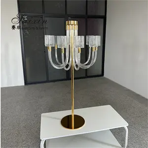 Saixin new design large gold metal stand 10 arms glass candelabra for wedding centerpieces
