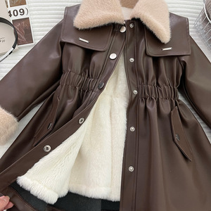 Nuevo Estilo de Invierno, Abrigo de Cuero PU con Forro Polar para Niñas, Ropa Elegante para Niñas de 80-150 cm - Product Image 4