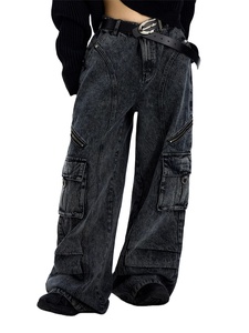 OEM custom grandi tasche <span class=keywords><strong>laterali</strong></span> nere rimovibili Vintage lavato in difficoltà uomini <span class=keywords><strong>jeans</strong></span> cargo larghi - Product Image 2