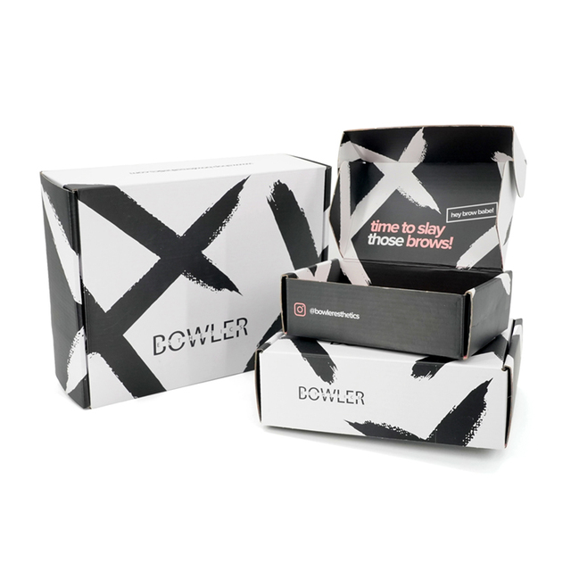 Custom Printed Corrugated Mailer Box for Beauty & Cosmetic Subscription Packaging Black White Folding Shipping Box