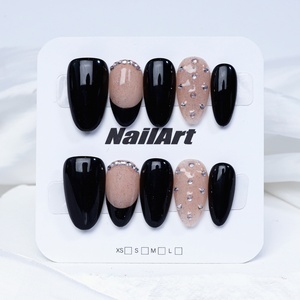 Nouveauté 10/24 pièces Faux ongles noirs faits à la main à presser, Faux ongles à presser, Ongles artificiels à presser <span class=keywords><strong>avec</strong></span> <span class=keywords><strong>strass</strong></span> - Product Image 3