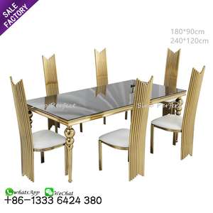 Hot Selling Banquet Evets Wedding Stainless Steel Rectangle Luxury Dining Table and Chairs for Wedding Party - Product Image 1