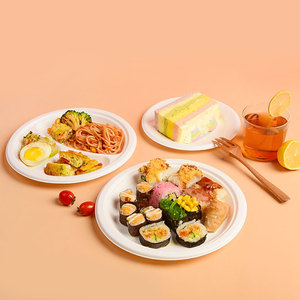 Platos de papel desechables redondos blancos de 6, 7, 8, 9 y 10 pulgadas biodegradables para servir comida para llevar - Product Image 1