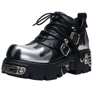 Scarpe in pelle stile Punk da donna tacco stringato altezza 6CM Platform stivaletti gotici femminili PU Metal Decor Sneakers con fondo spesso - Product Image 1