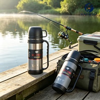 Bouteille isotherme sous vide en acier inoxydable 304 de 1,2 L avec poignées et couvercle-gobelet, pour le camping, la pêche, les voyages en voiture