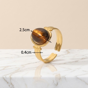 Anillo Abierto de Acero Inoxidable Chapado de Lujo Fatingna J&D para Mujer, con Ojo de Tigre Ovalado Redondo y Diseño Martillado, Joyería para Boda, Compromiso y Regalo - Product Image 2