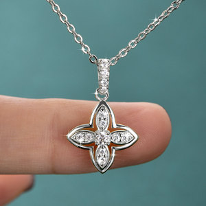 VVS1 <b>D</b> Color GRA Certified 0.25ct Moissanite Four Leaf Clover <b>Necklace</b> Flower Copper 14K Gold Filled heavy party wear jewellery - Product Image 3
