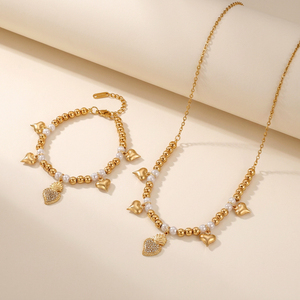 Conjunto de Collar y Pulsera con Corona en Forma de Corazón de Circonio, Chapado en Oro de 18K, Acero Inoxidable 316L, Joyería para Mujer, Regalo - Product Image 2