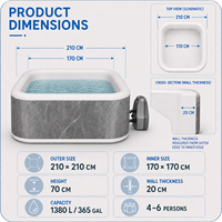 Spa gonflable carré surélevé pour 5 personnes, design personnalisé, avec fonction massage, en PVC laminé, pour extérieur