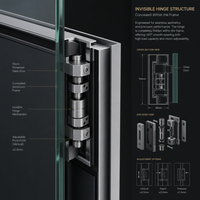 Porte de cuisine en verre intelligente avec capteur IA, ouverture automatique mains libres, conception de charnière invisible, maison intelligente futuriste de luxe