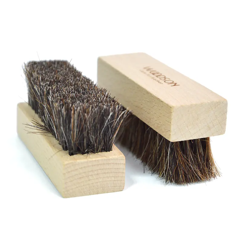 Wholesale premium wood brush sneaker shoes mini wooden shoe brush horse hair bristle polishing shoe cleaning brush