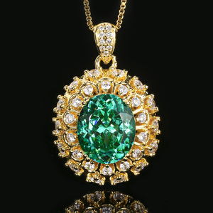 Joyería Vintage Ecológica, Chapada en Oro sobre Cobre, con Circonita Verde de 10*12mm, Conjunto de Collar y Anillo Floral para Mujer - Product Image 4