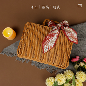 XH estilo bohemio Vintage tejido <span class=keywords><strong>cesta</strong></span> de Picnic apilable suave <span class=keywords><strong>Rectangular</strong></span> tejido almacenamiento plástico ratán maleta <span class=keywords><strong>con</strong></span> <span class=keywords><strong>tapa</strong></span> - Product Image 4
