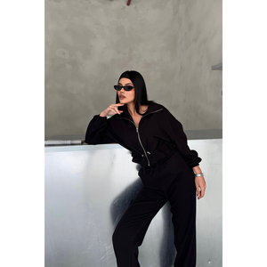 Conjunto Deportivo Negro Cortavientos y Transpirable, Ropa Urbana Personalizada para Tallas Grandes, Invierno, Estampado de Diamantes de Imitación, Técnicas de Lavado, Logotipo - Product Image 4