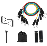 Juego de bandas de resistencia de goma natural para ejercicio físico en casa T317, 11 piezas, cuerdas de tracción elásticas para entrenamiento de fuerza en interiores