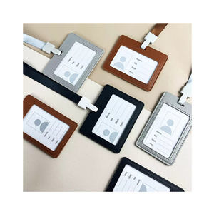 Penutup kartu bisnis PU tahan aus multi-fungsi pemegang tag nama pameran dagang casing ID hadiah promosi dengan tali leher panjang - Product Image 1