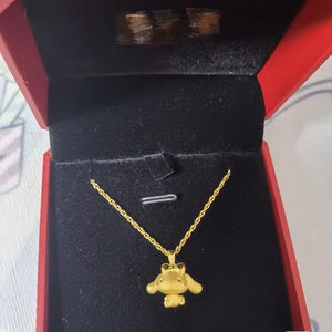 Lao Sand Gold Cinnamon Dog Necklace Brass Plated Real Gold Sanrio Big Ear Dog Pendant Lucky Bead Gift Necklace - Product Image 4