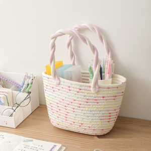 Borsa Tote in corda di cotone di grande capacità con due manici in tessuto portatile resistente cesto riutilizzabile per la borsa delle ragazze da viaggio in campeggio - Product Image 5