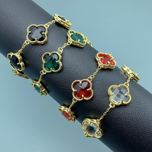 <span class=keywords><strong>Bracelet</strong></span> en cristal zircon <span class=keywords><strong>personnalisé</strong></span> en gros, trèfle à quatre feuilles, pour femmes, bijoux cadeau - Product Image 2