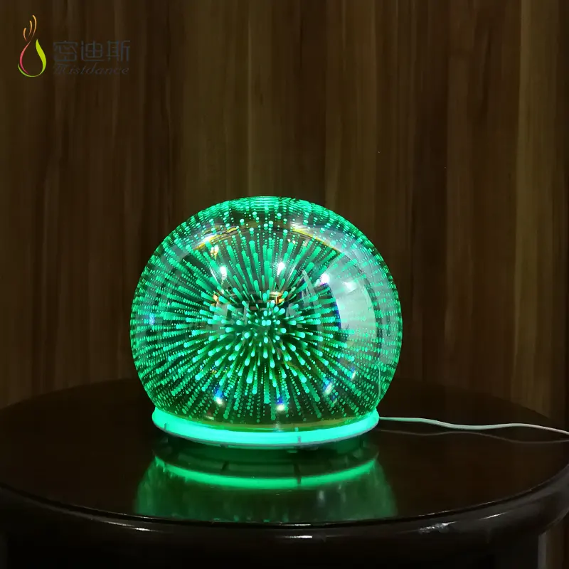 Innovative design 200ml 3d fireworks ultrasonic glass aroma humidifier aromatherapy essential oil diffuser scent diffuser