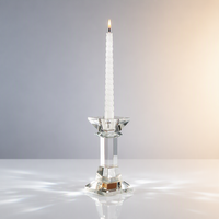 Porte-bougie en cristal transparent, colonne carrée, collier octogonal biseauté, base conique, chandelier moderne pour la décoration de la maison, table à manger
