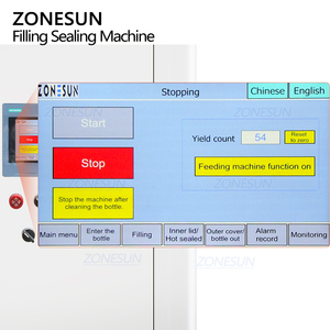 Machine de remplissage, scellage et pressage automatique de pots en plastique pour yaourt, confiture de fruits et pâtes, modèle ZONESUN ZS-AFS02R, avec pompe à piston rotative monobloc. - Product Image 2