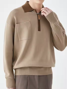 <span class=keywords><strong>Polo</strong></span> de punto con cremallera de cuarto personalizado para hombre, <span class=keywords><strong>Polo</strong></span> de punto con <span class=keywords><strong>cuello</strong></span> para hombre, <span class=keywords><strong>Polo</strong></span> cálido de invierno con cremallera de color sólido a la moda - Product Image 3