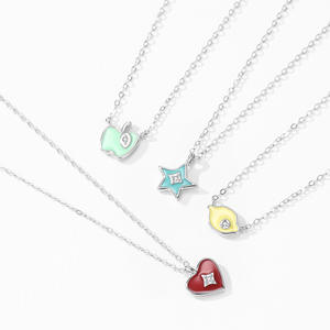 Collier personnalisable en cuivre, version minimaliste en argent sterling S925, pendentif cœur, étoile et fruit en résine époxy colorée pour femme - Product Image 4