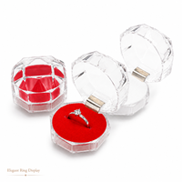 Boîte à bagues en acrylique transparent Hongfa, style cristal, avec couvercle à charnière, boîte de présentation de bijoux polygonale pour demande en mariage