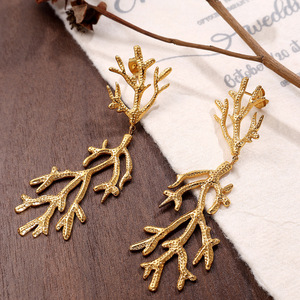 Golden <b>Tree</b> <b>Branch</b> Drop Earrings Zinc Alloy Stud Earrings For Women Party Fashion Jewelry EH905 - Product Image 1