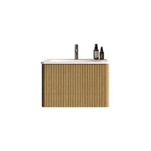 Tocador de baño de roble natural a rayas de 24 \ ", fregadero de cerámica blanca, lavabo flotante montado en la pared DB Etna - Product Image 5