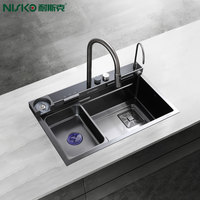 Nisko Épaissie En Acier Inoxydable Bol Unique Évier De Cuisine Clé De Piano Conception Multifonction Cascade Forme Carrée Quatre Tasse Propre