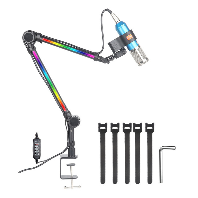 RGB Desktop Microphone Stand 360 Adjustable Boom Arm for Phone Live Streaming & Gaming Colorful Metal Mount & Stand
