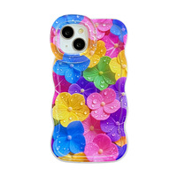 Coque de téléphone portable en TPU à bords ondulés avec double support invisible et imprimé floral aux couleurs vives pour iPhone 11 12 13 14 15 16 17 Pro Max