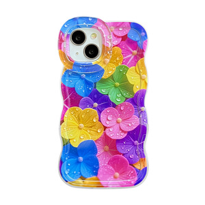 Telefoonhoesje van TPU met frisse kleuren, bloemenprint, onzichtbare dubbele houder en golvende rand voor <span class=keywords><strong>iPhone</strong></span> 11 <span class=keywords><strong>12</strong></span> 13 14 15 16 17 <span class=keywords><strong>Pro</strong></span> <span class=keywords><strong>Max</strong></span> - Product Image 5