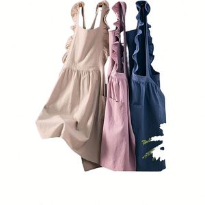 Delantal Personalizable para Mujer, Estilo Japonés Coreano, con Volantes, de Algodón, Antimanchas, Impermeable y Ecológico, para Salón de Uñas - Product Image 1
