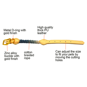 <span class=keywords><strong>Collar</strong></span> de Perro de Cuerda de Algodón Ecológico Premium con Hebilla de Acero Inoxidable y Anillo en D, Patrón Sólido de Cuero PU para Perros Medianos y Grandes - Product Image 6