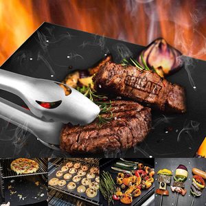 2025 New Design BBQ <b>Grill</b> Mats with Hole and Non-sticker 0.2mm Thickness Black <b>Mesh</b> Grilling Mat with Basting Brush - Product Image 5