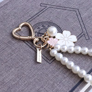 <b>Sweet</b> Cherry Blossom Pearl Keychain Metal Keyring for Women Girls <b>Heart</b> Key Chain Charm Bag Pendant Wedding Party Jewelry Gifts - Product Image 1